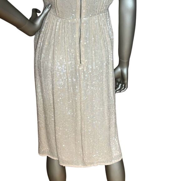 French Connection Sequin Midi Dress Cream Sleeveless V-Neck Size 0 (028) - Picture 10 of 16
